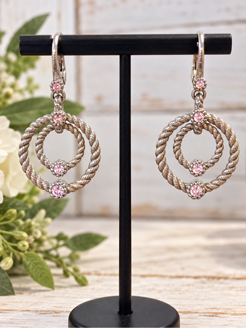 Judith Ripka Sterling Silver Diamonique Double Circle Drop Earrings